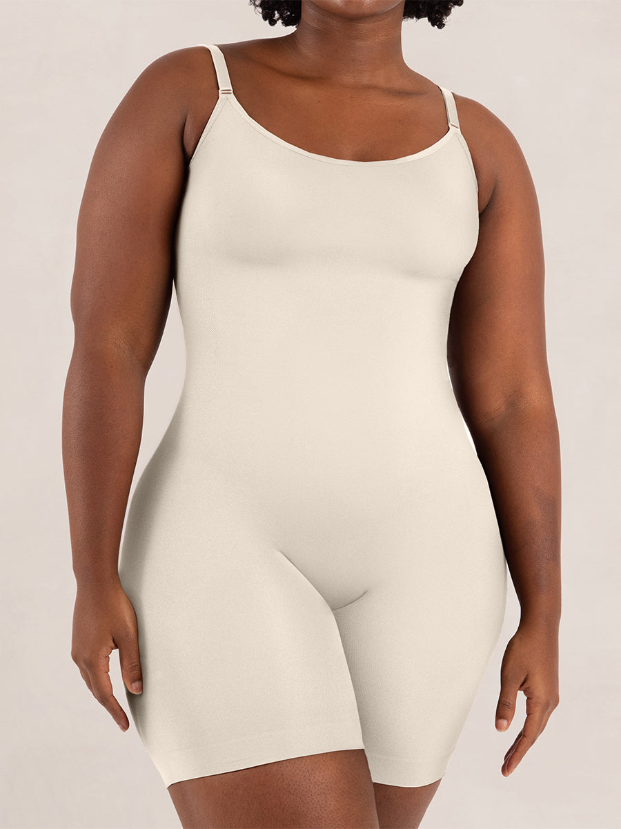 Adjustable Strap Mid-Thigh Shaping Bodysuit