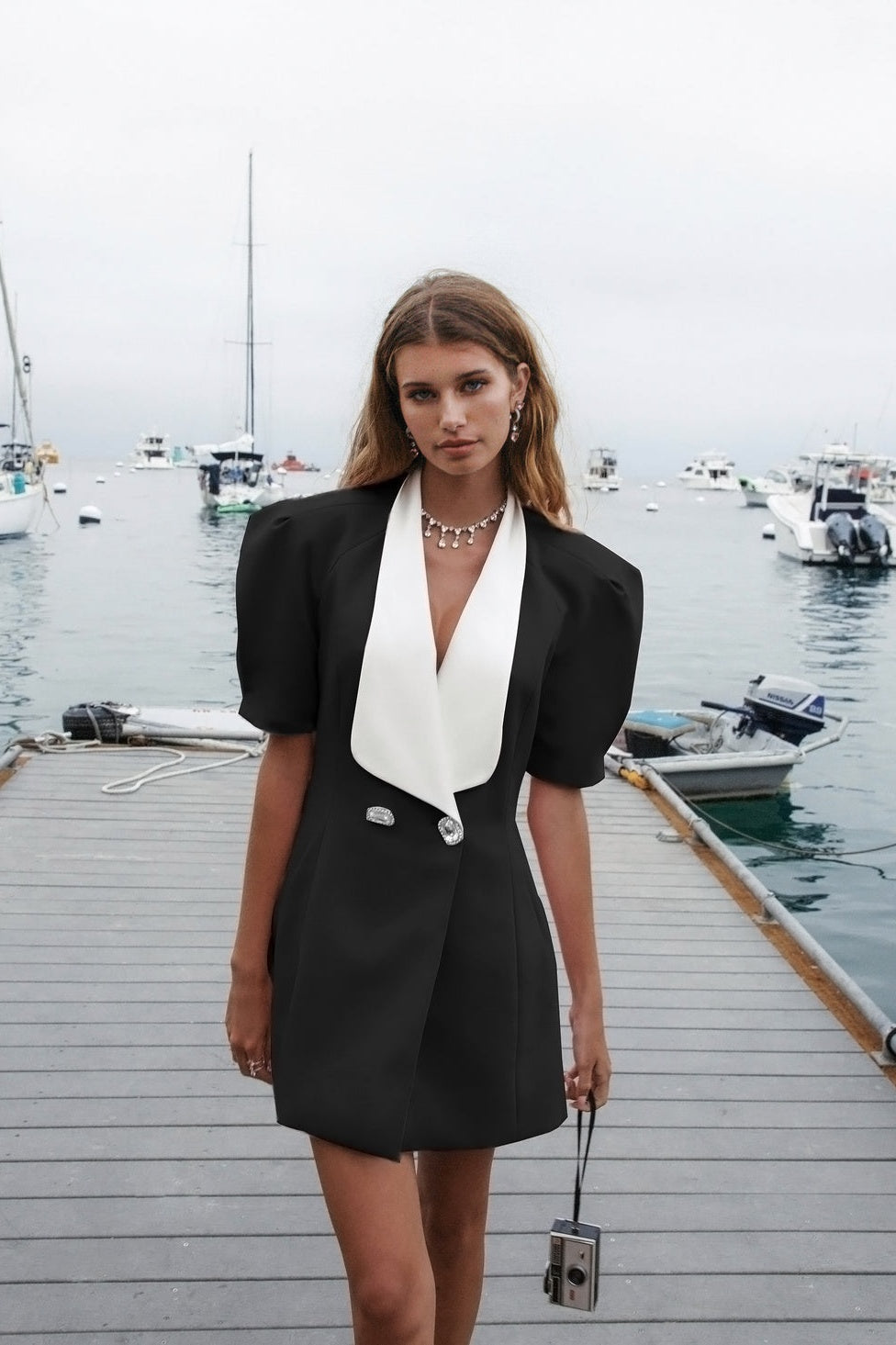 Estrella Contrast-Collar Mini Dress