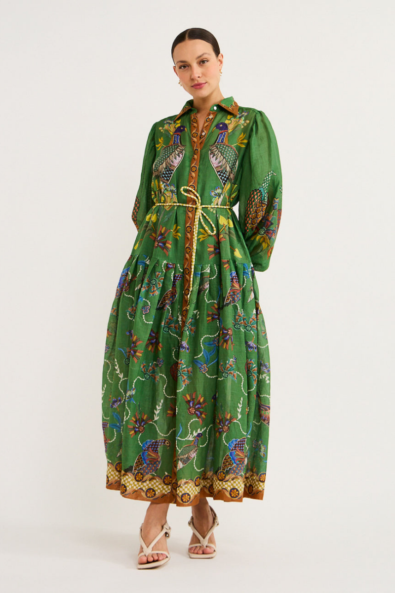 Dominique Printed Belted Maxi Dress