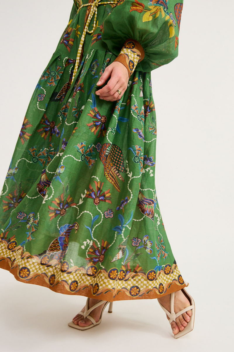 Dominique Printed Belted Maxi Dress