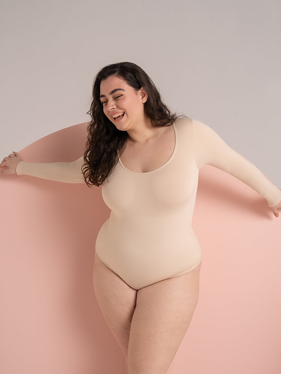 Long Sleeve Sculpting Bodysuit with Scoop Neck