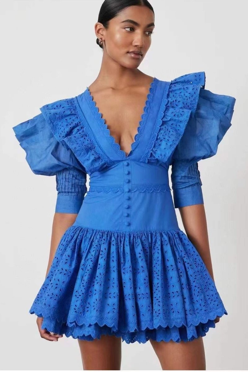 Selma Ruffle-Eyelet Mini Dress