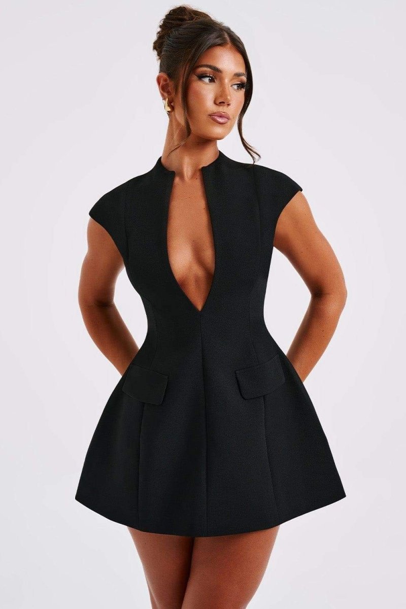 Adelina Cap-Sleeve Pleated Mini Dress
