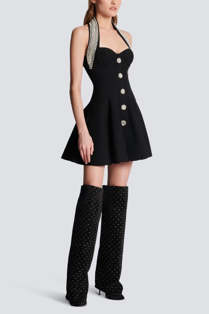Lavinia Crystal-Embellished Halter Mini Dress