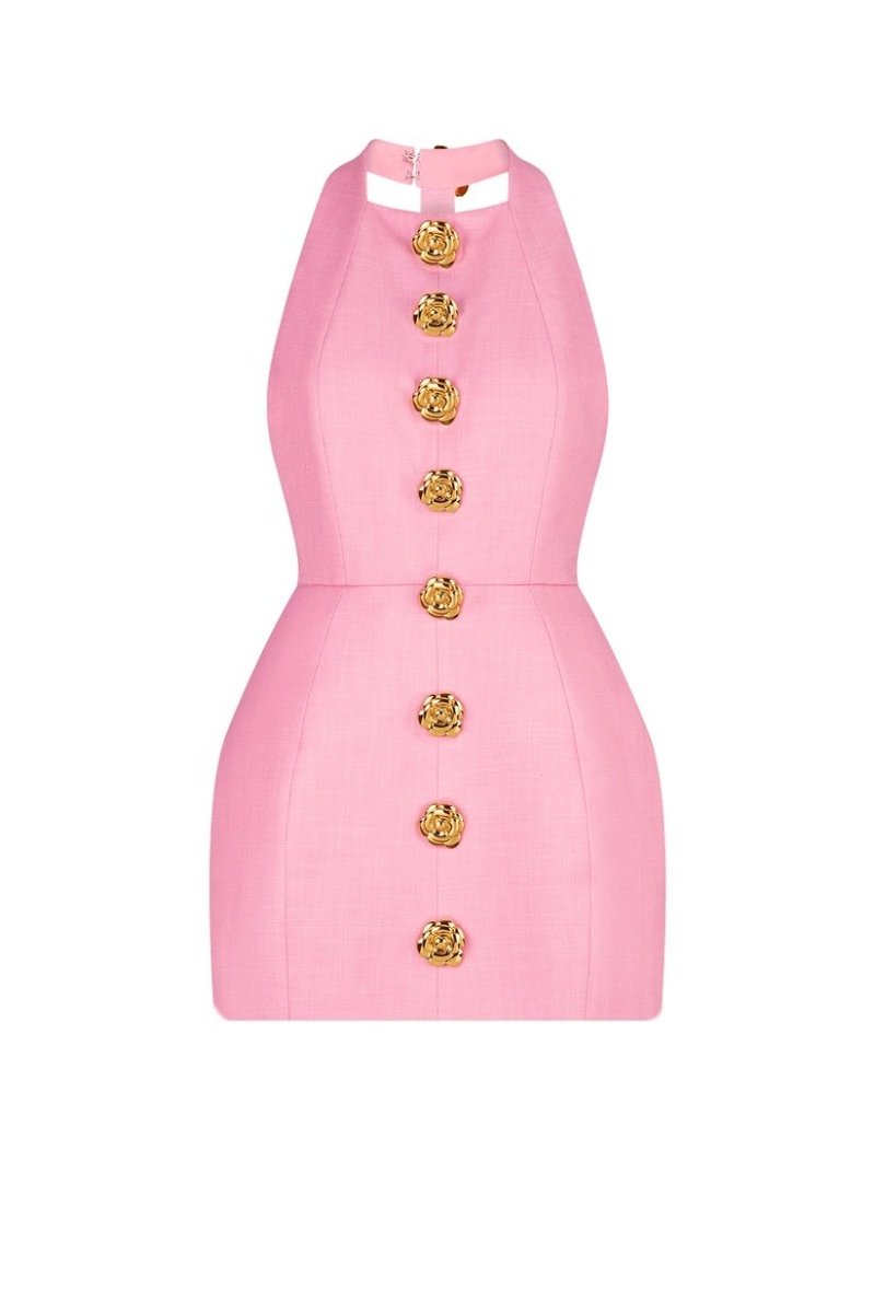 Sabella Halter Buttoned Mini Dress