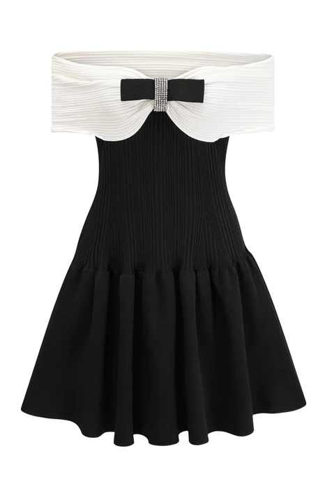 Solene Off-Shoulder Bow Mini Dress