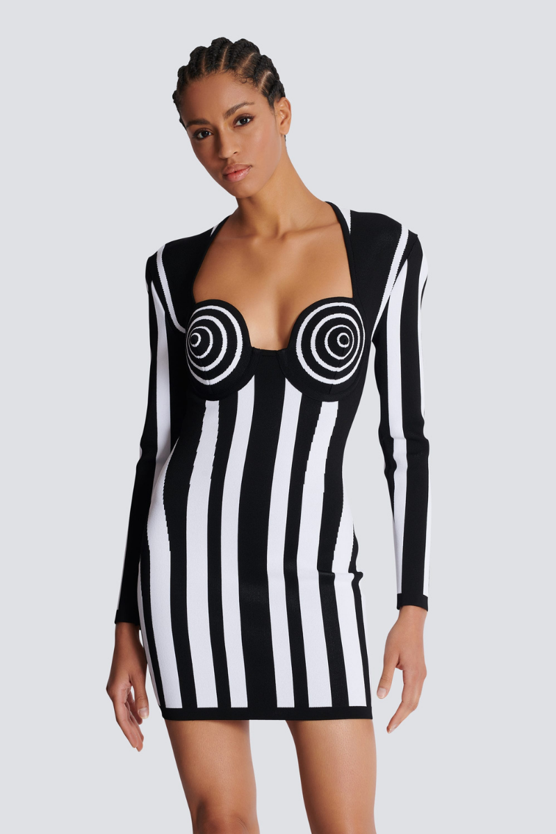 Viviana Long-Sleeve Striped Knit Mini Dress