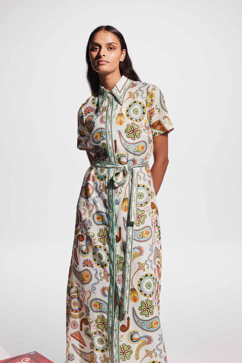 Corisande Paisley Print Belted Maxi Dress