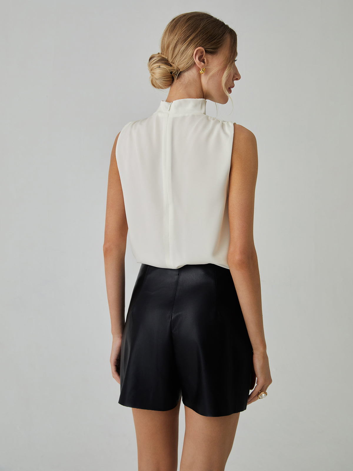 Sleeveless Satin High Neck Blouse