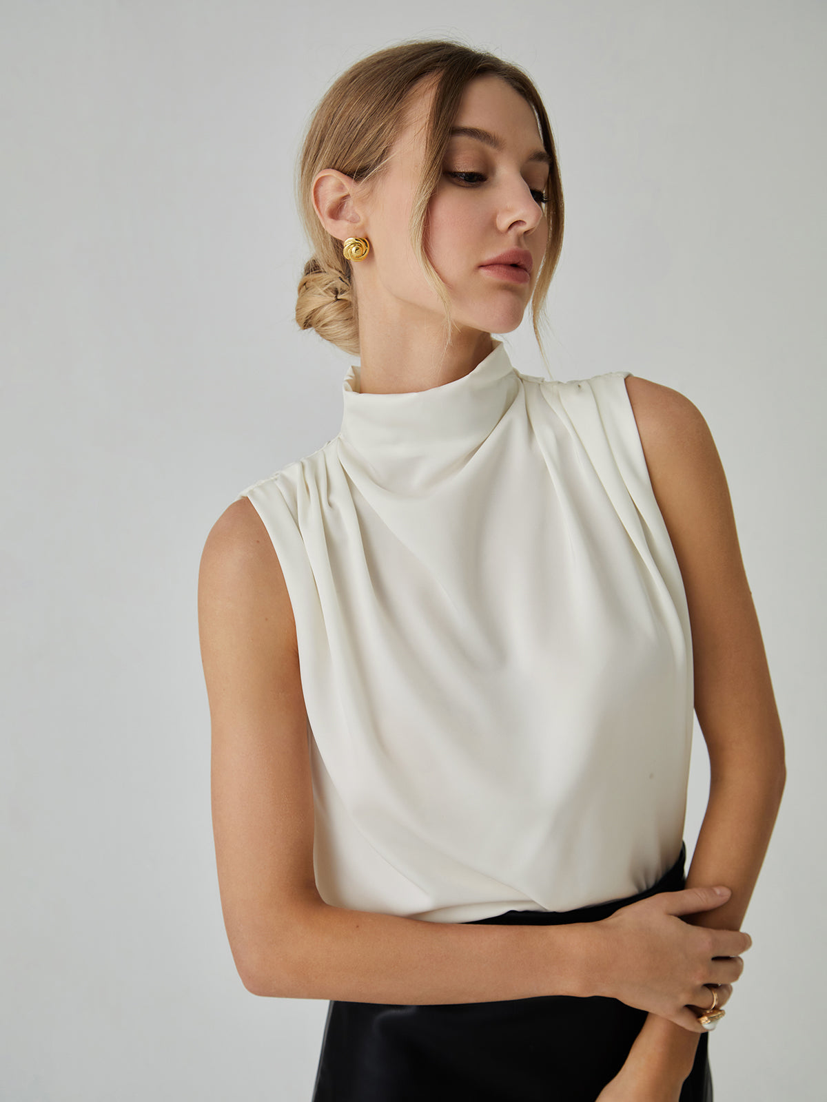 Sleeveless Satin High Neck Blouse