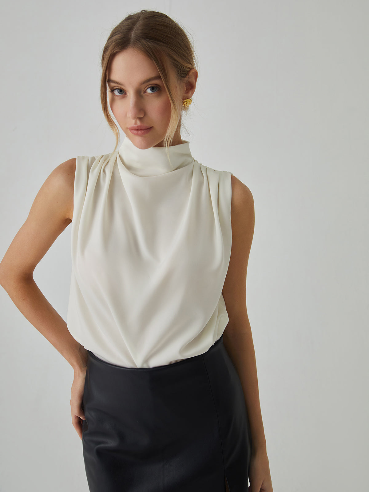 Sleeveless Satin High Neck Blouse