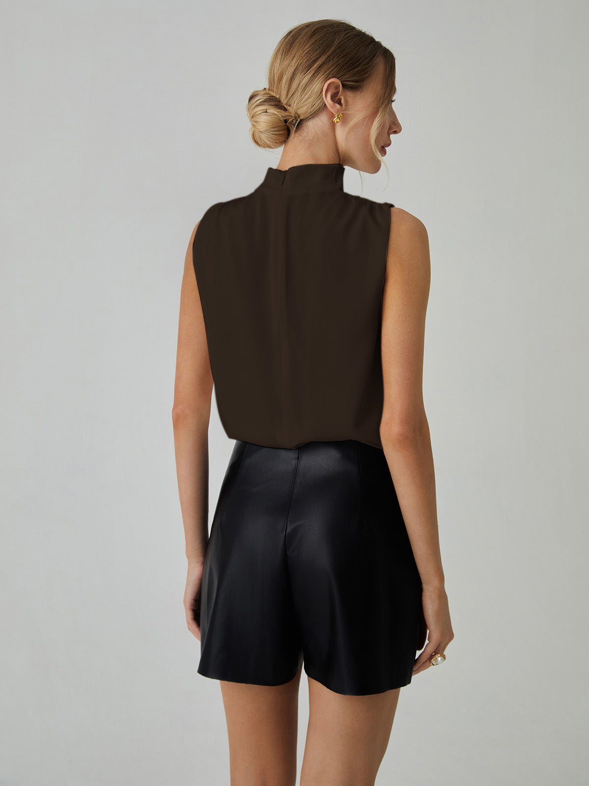 Sleeveless Satin High Neck Blouse