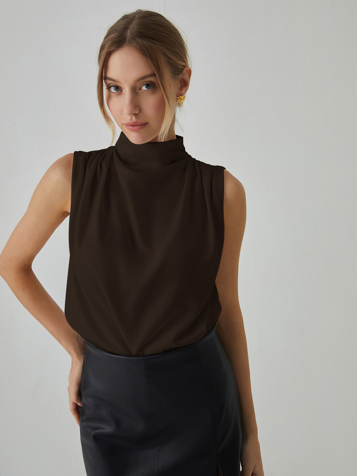 Sleeveless Satin High Neck Blouse