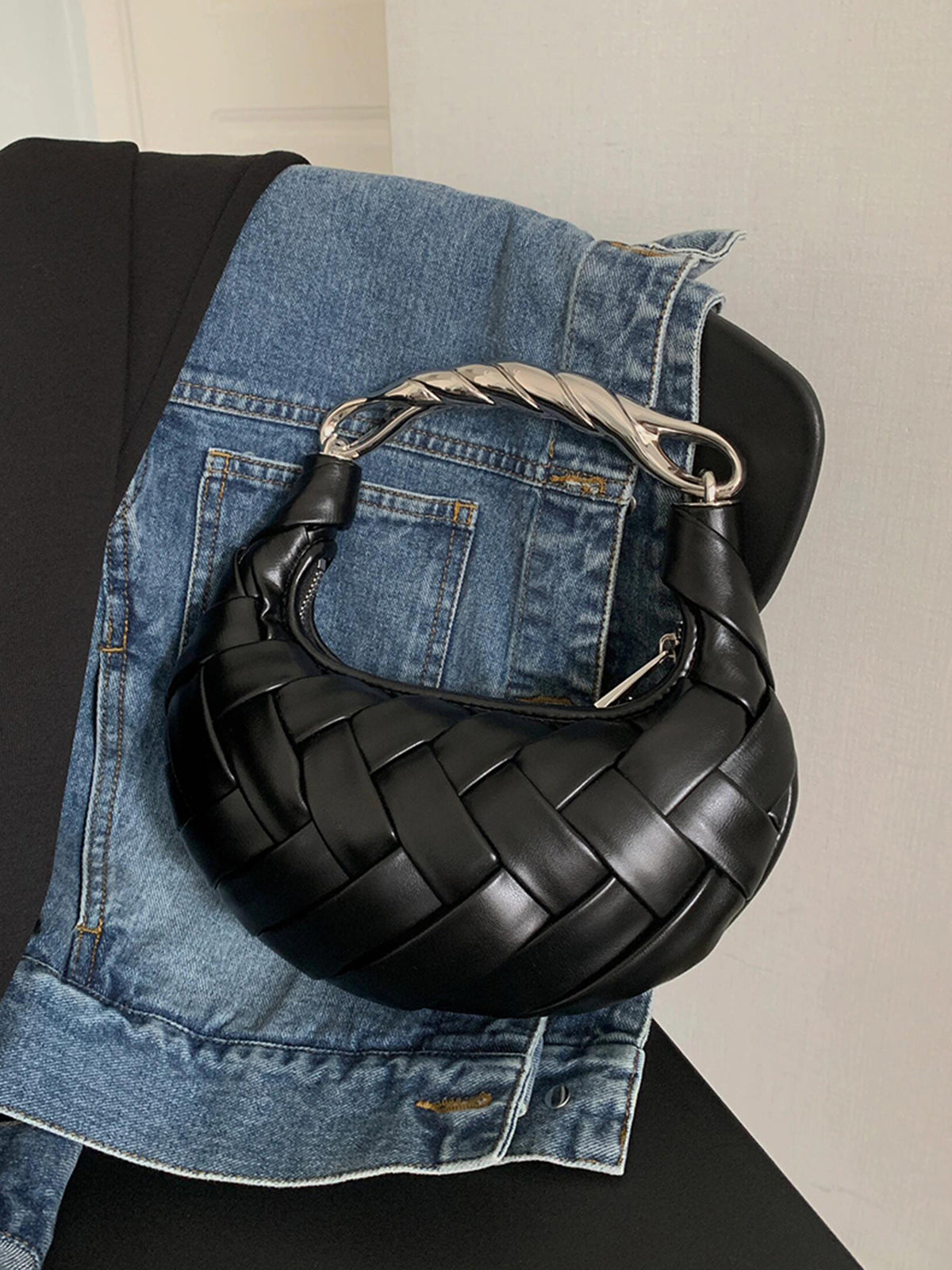 Selene Woven Crescent Bag