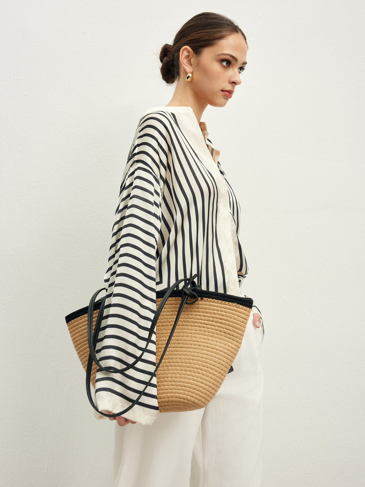 Satin Striped Button-Up Blouse