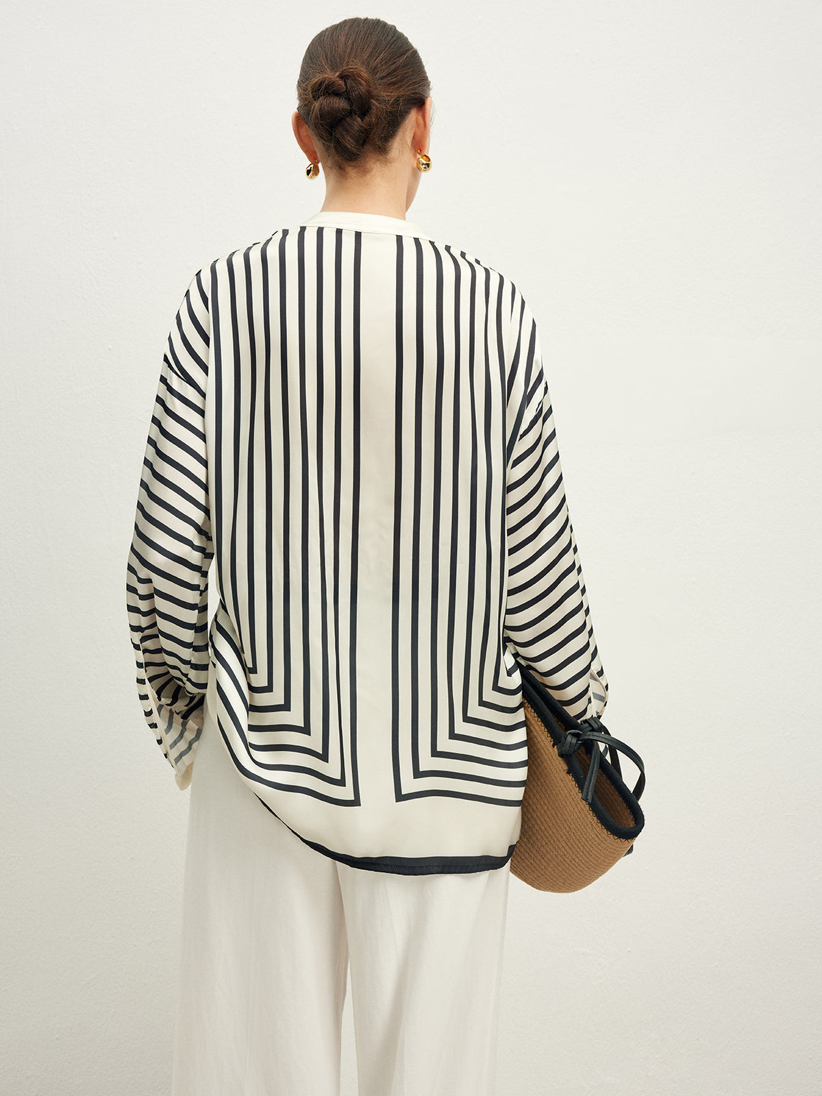 Satin Striped Button-Up Blouse