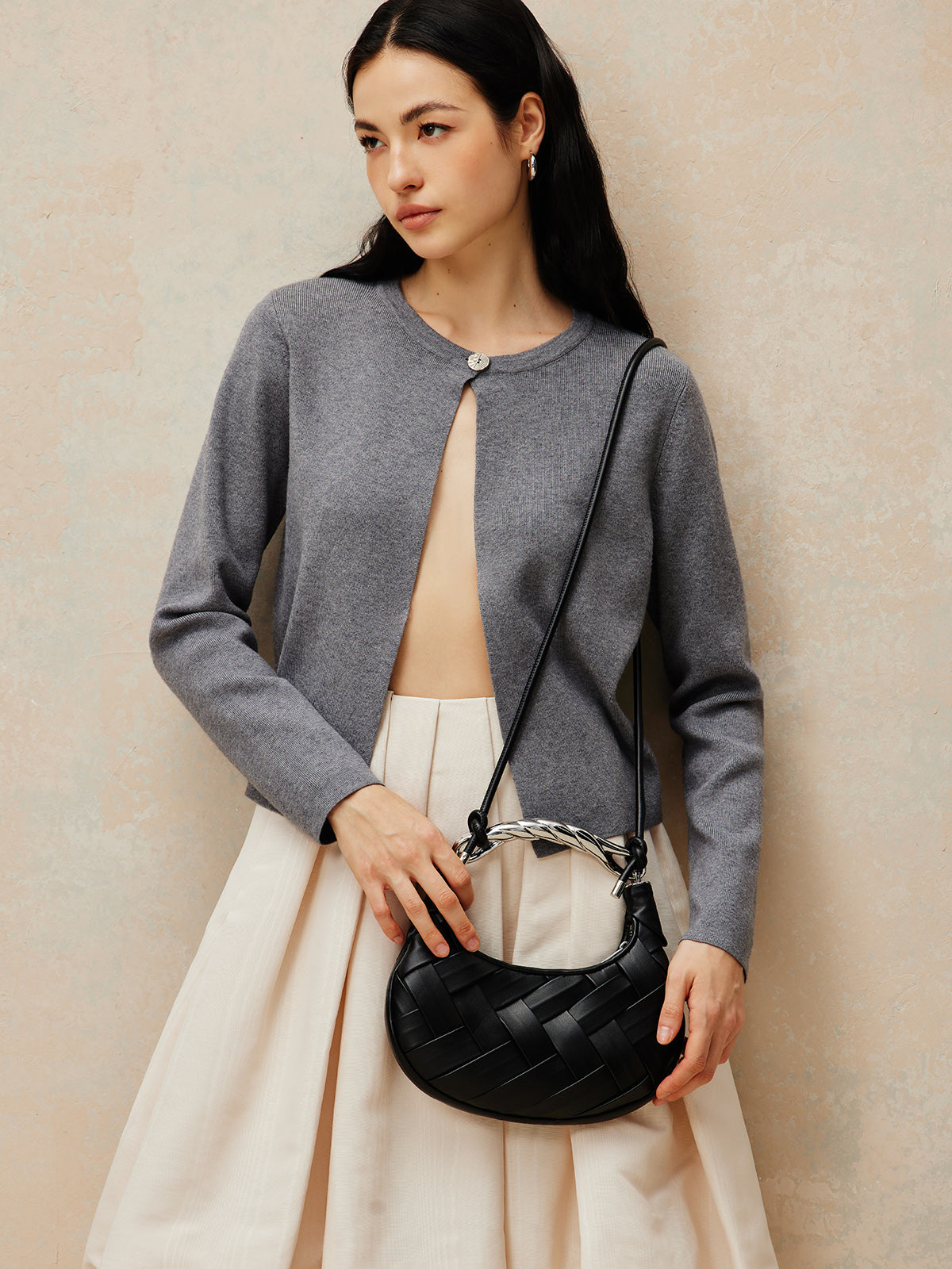 Selene Woven Crescent Bag
