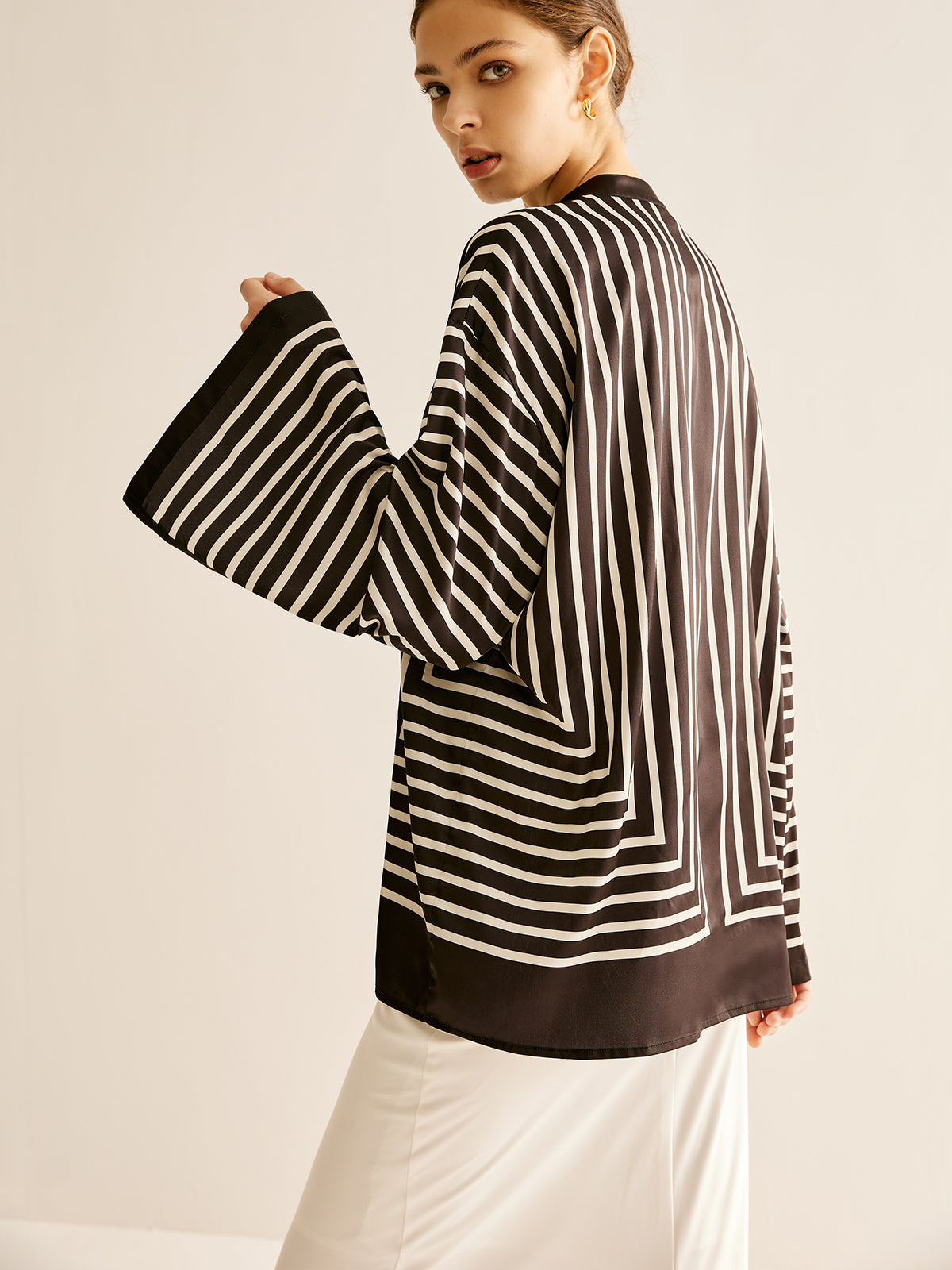 Satin Striped Button-Up Blouse