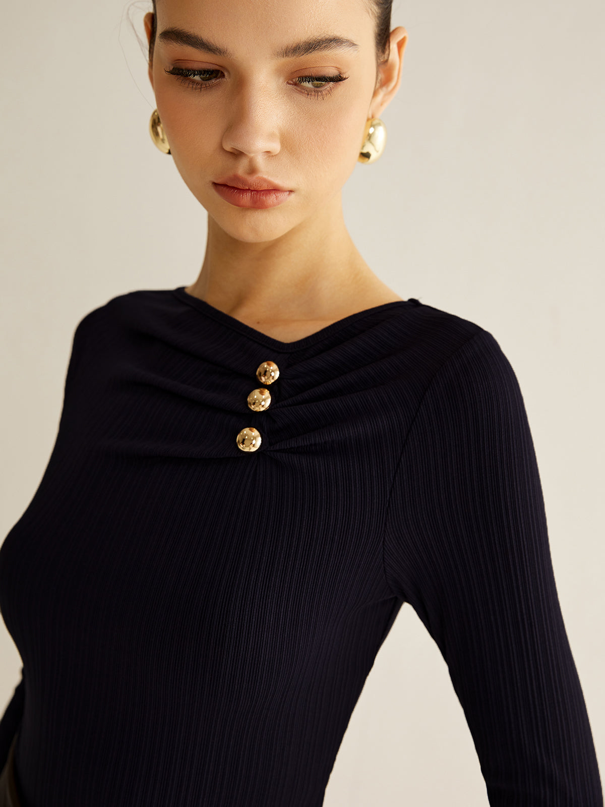 Ribbed Metal Detail Blouse
