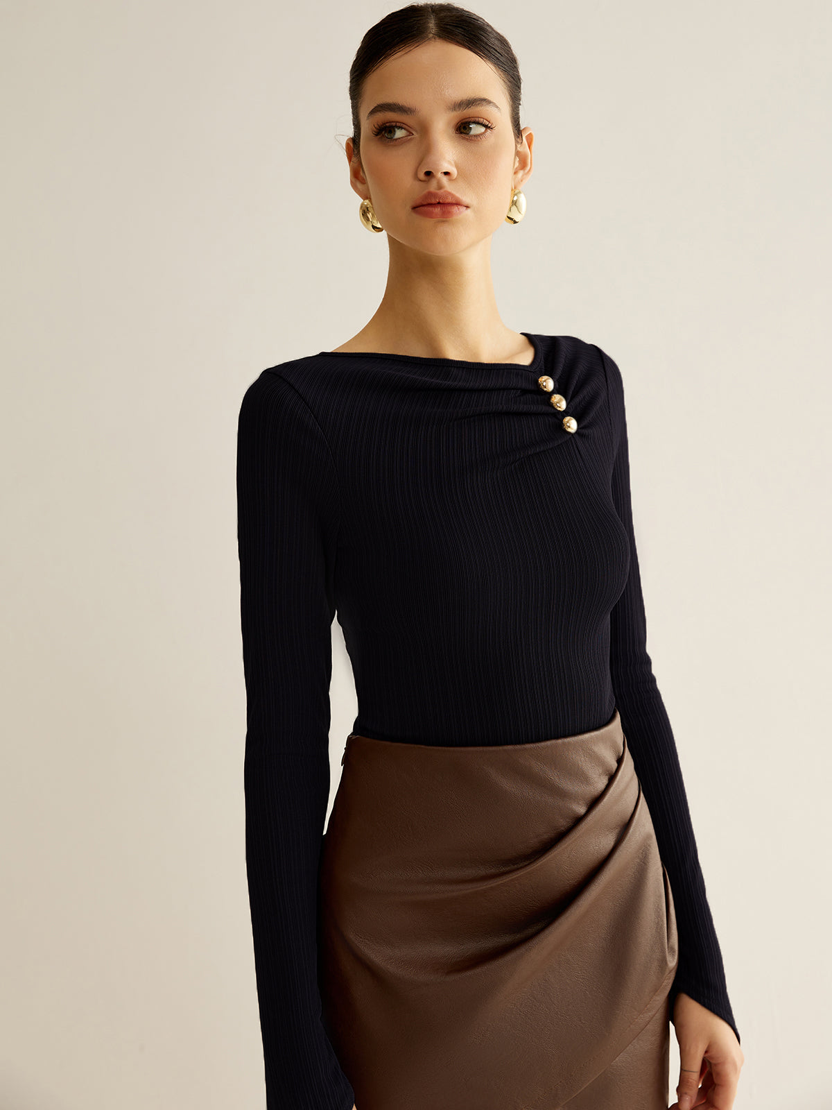 Ribbed Metal Detail Blouse