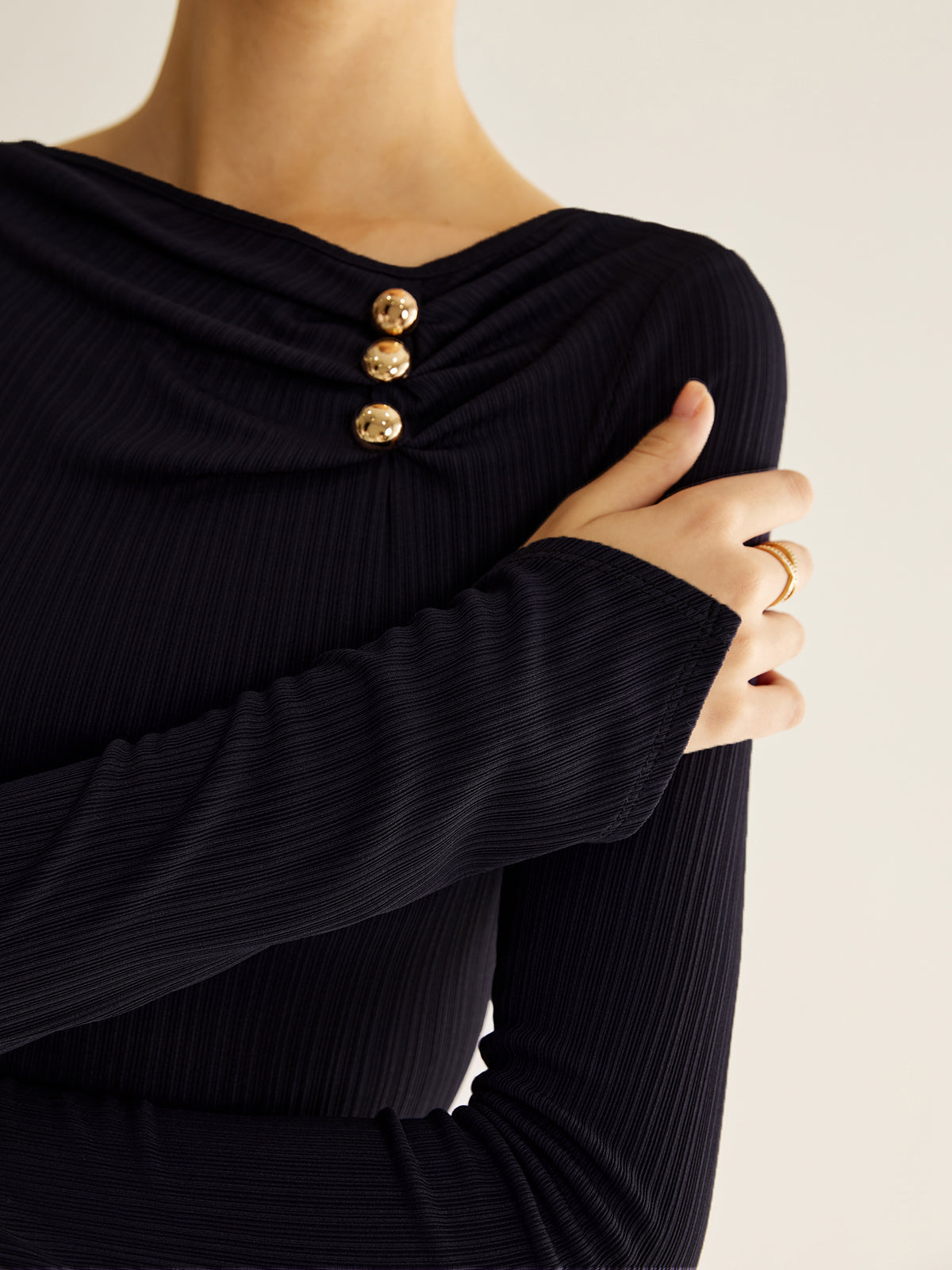Ribbed Metal Detail Blouse
