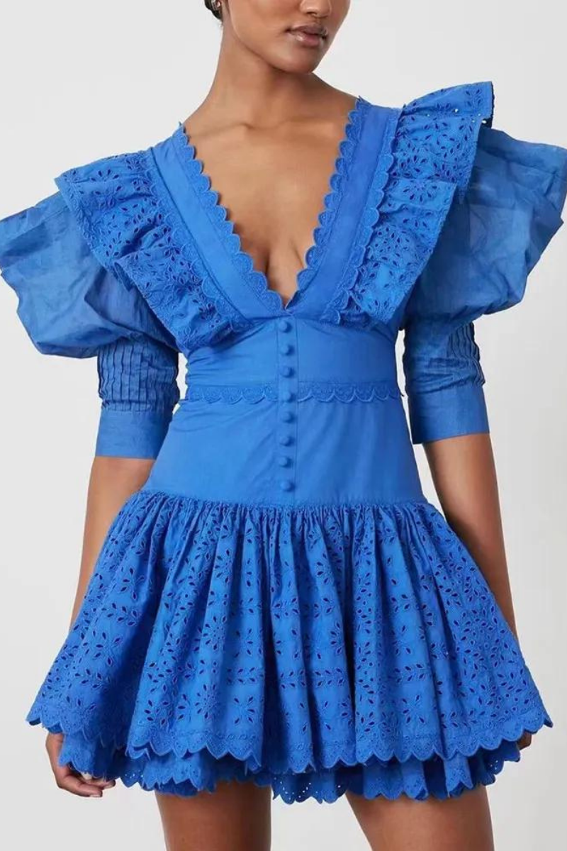 Julietta Ruffle-Lace Mini Dress