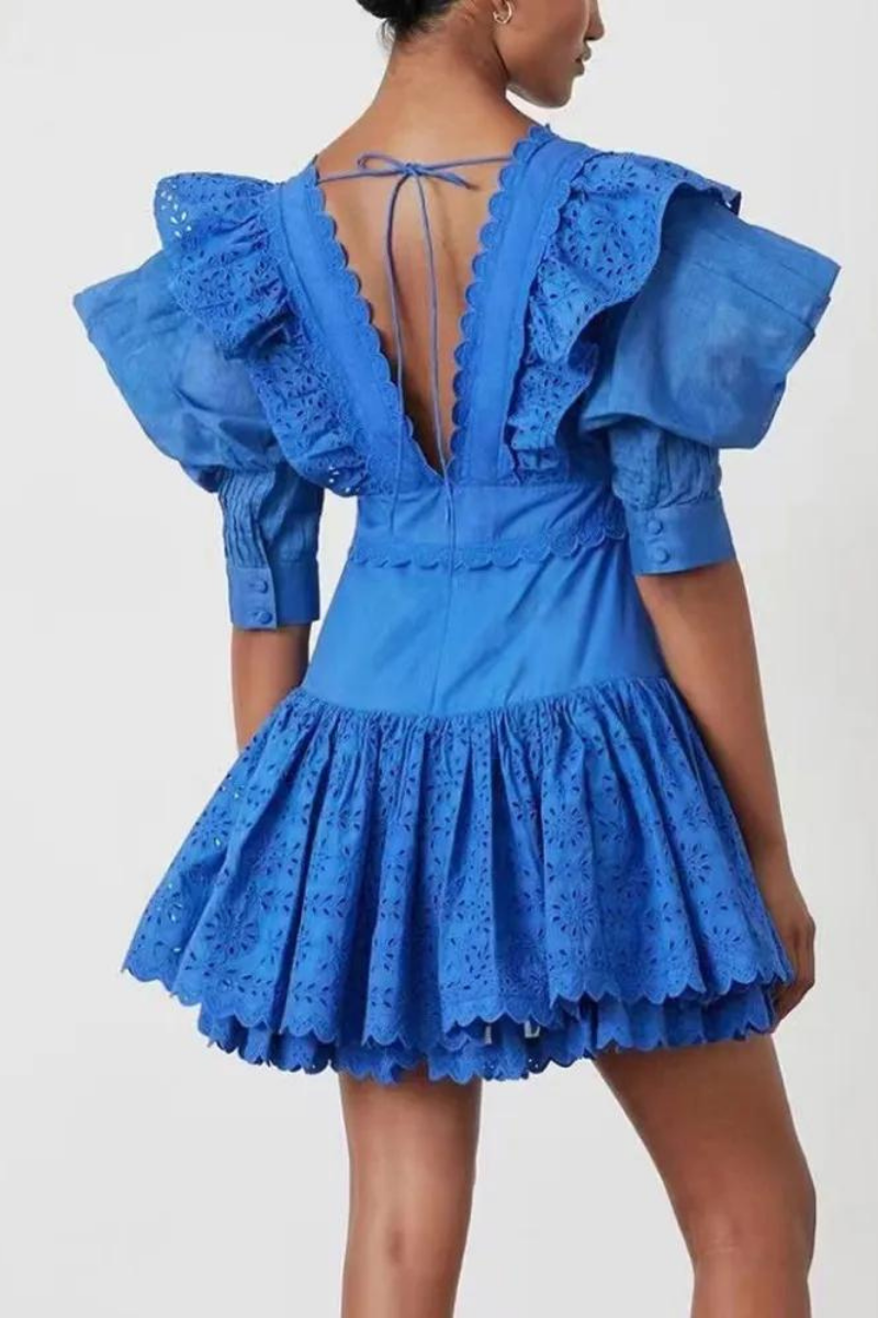 Julietta Ruffle-Lace Mini Dress