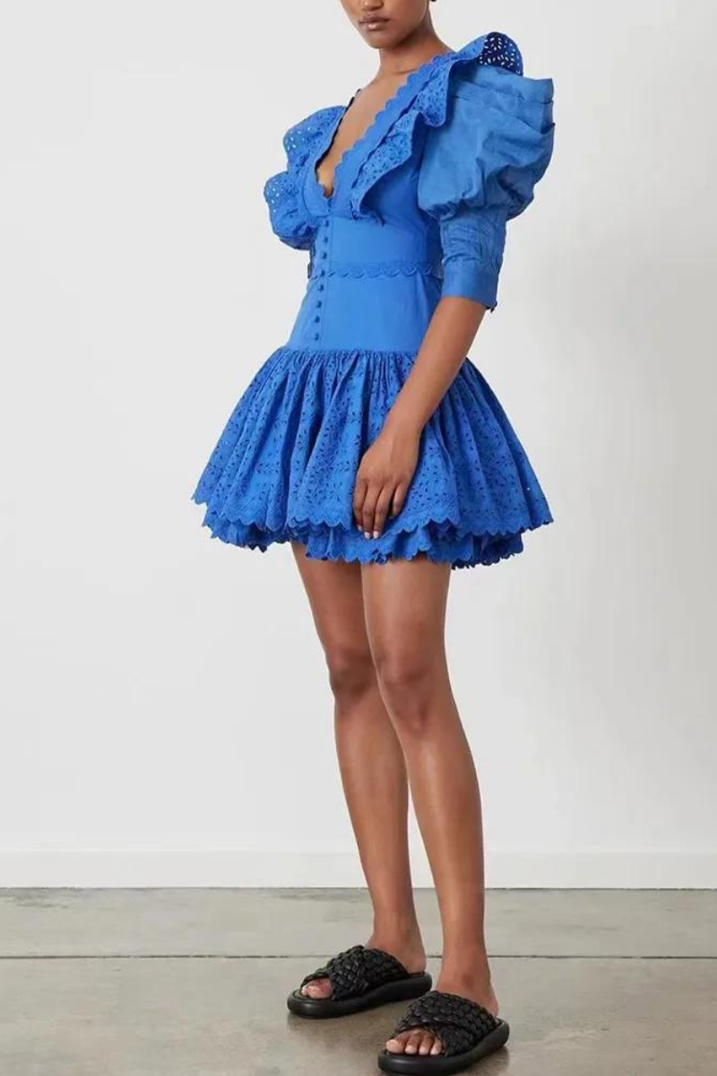 Julietta Ruffle-Lace Mini Dress