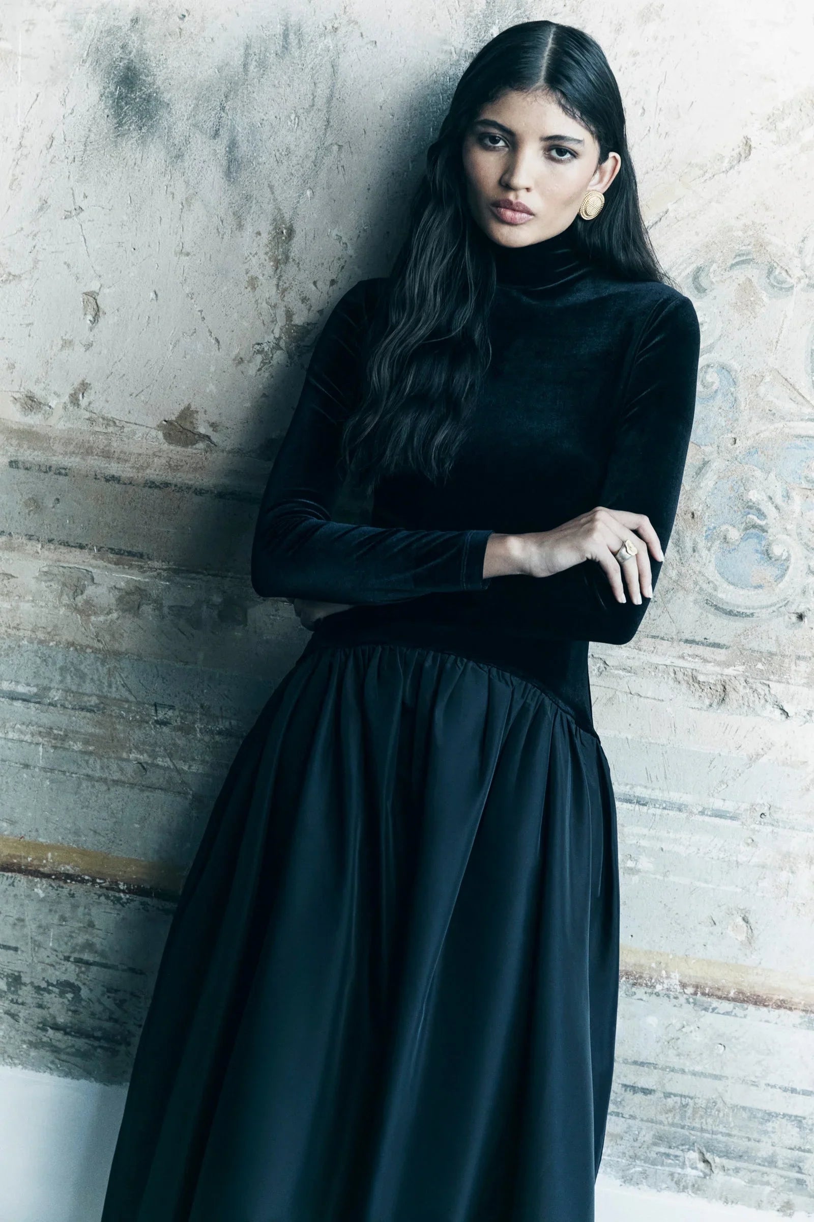 Clarisse Elegant Velvet & Taffeta Midi Dress