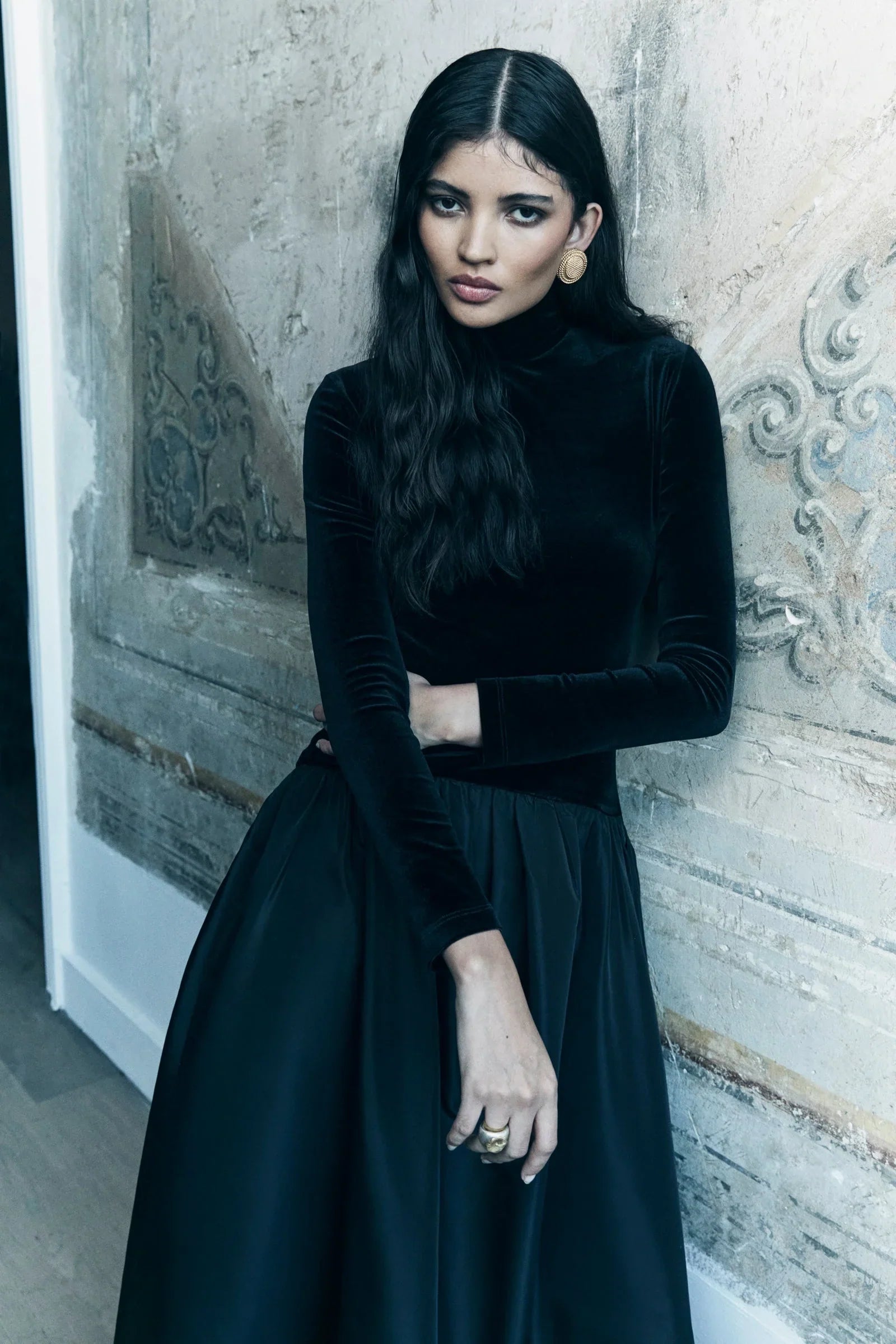 Clarisse Elegant Velvet & Taffeta Midi Dress