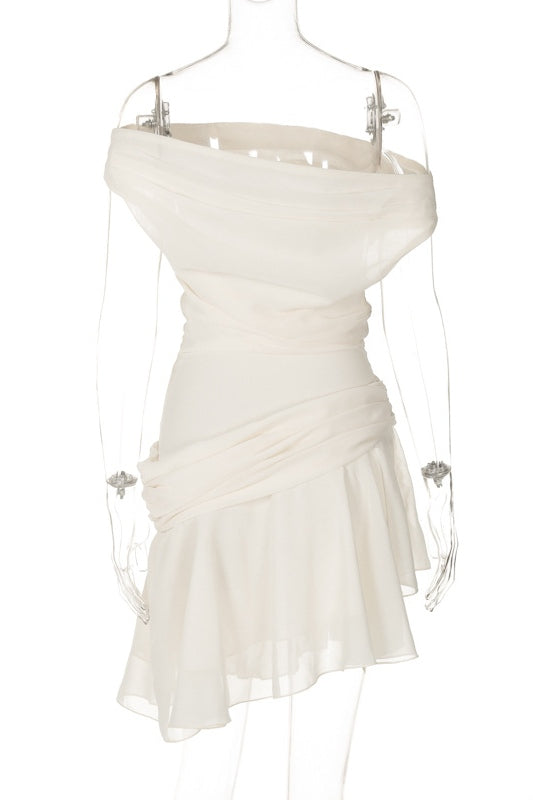 Marina Asymmetrical One-Shoulder Chiffon Mini Dress