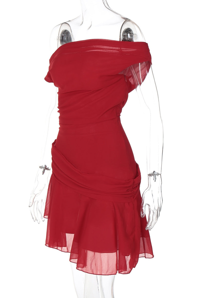 Marina Asymmetrical One-Shoulder Chiffon Mini Dress