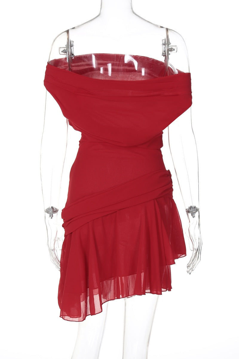 Marina Asymmetrical One-Shoulder Chiffon Mini Dress