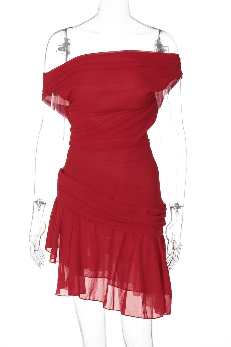 Marina Asymmetrical One-Shoulder Chiffon Mini Dress