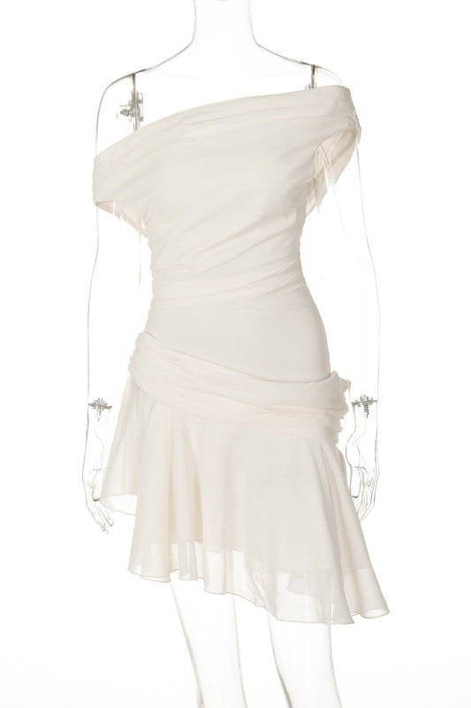 Marina Asymmetrical One-Shoulder Chiffon Mini Dress