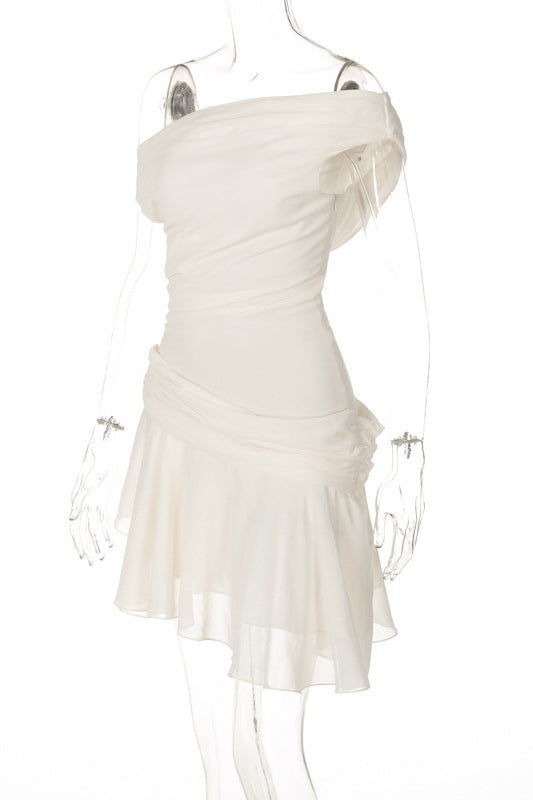Marina Asymmetrical One-Shoulder Chiffon Mini Dress