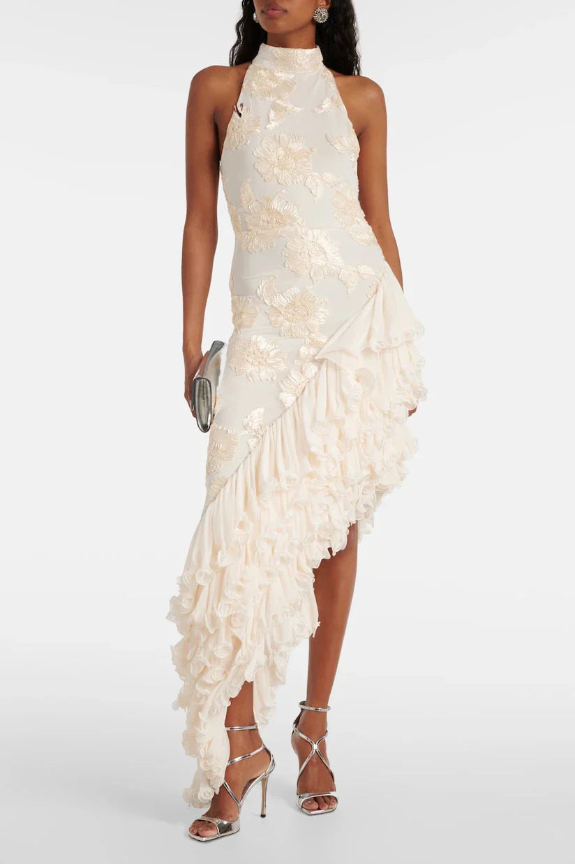 Amorette Ruffled Embroidered Maxi Dress