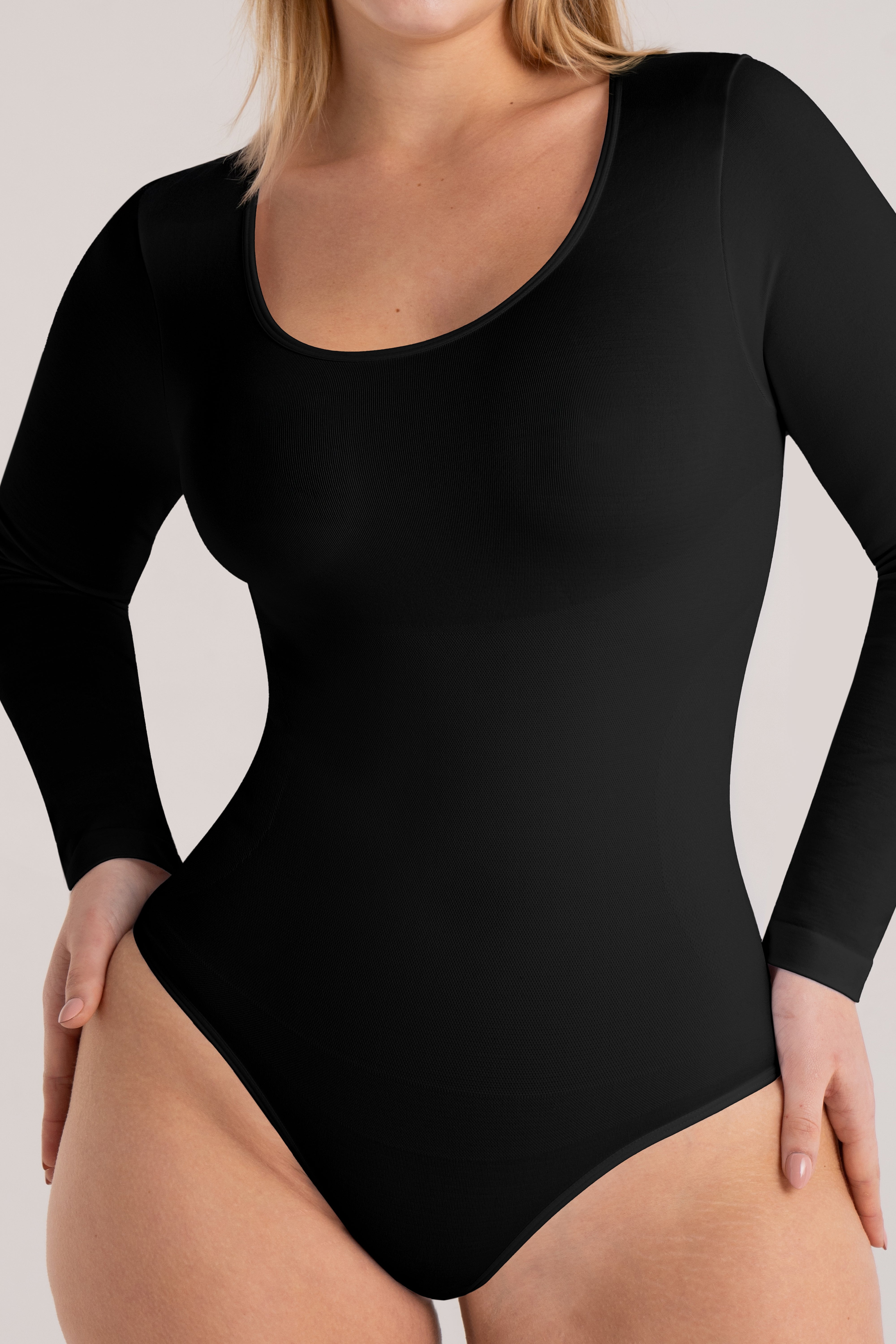 Long Sleeve Sculpting Bodysuit with Scoop Neck