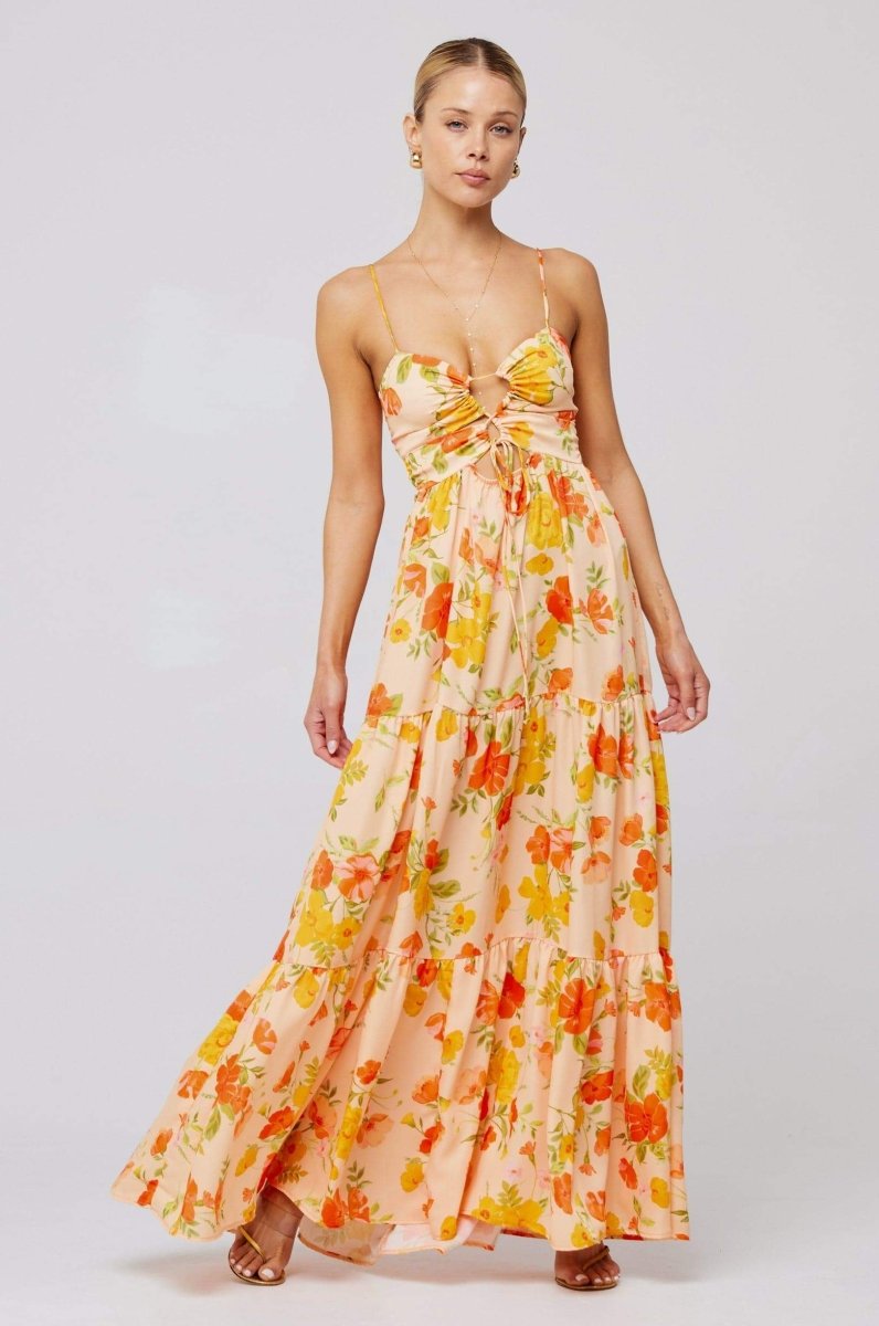 Olivetta Floral Maxi Dress - Printed Cut-Out Maxi Dress