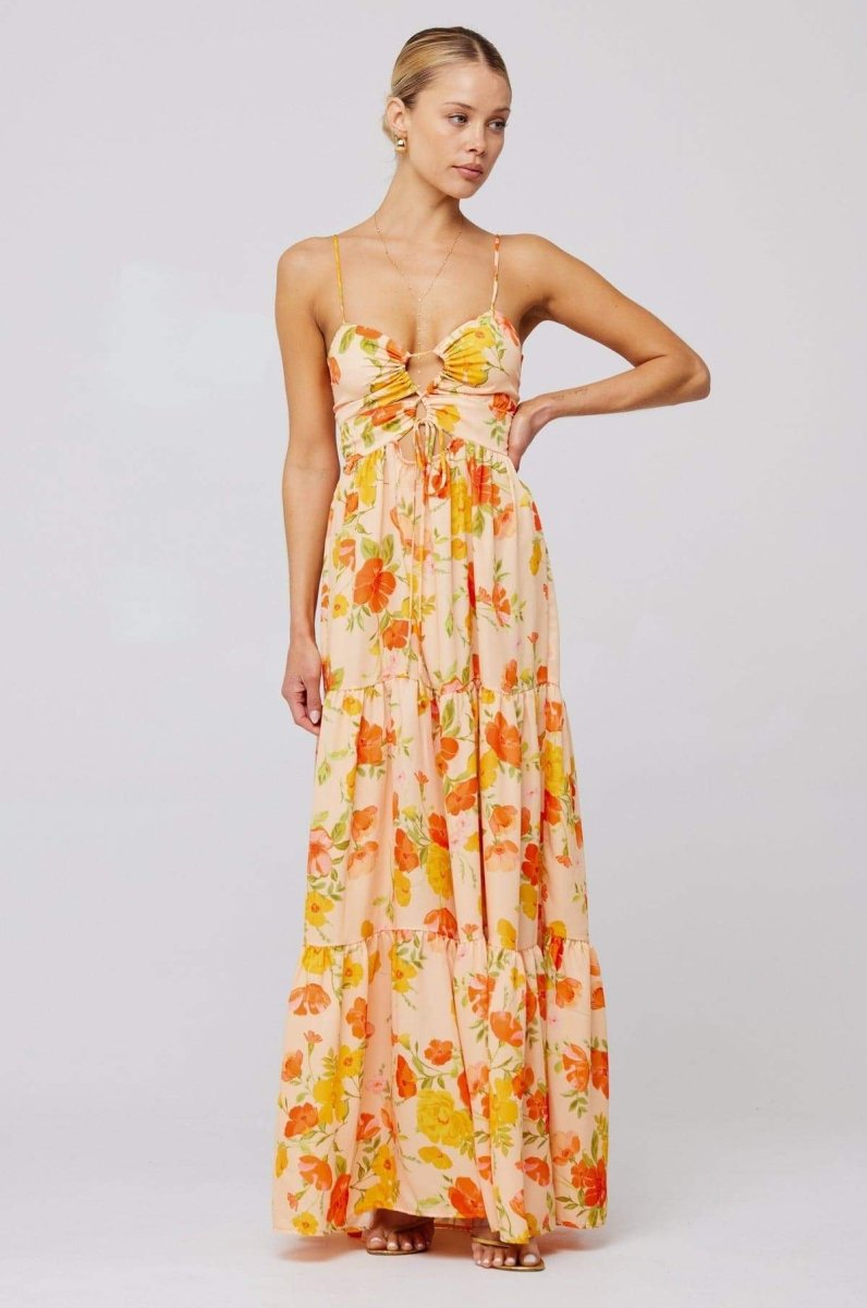 Olivetta Floral Maxi Dress - Printed Cut-Out Maxi Dress