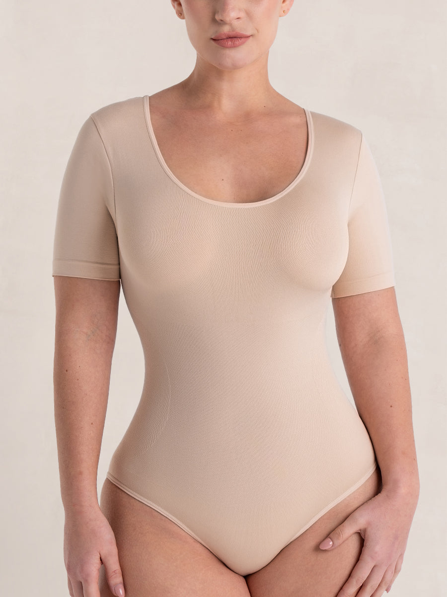 Short Sleeve Sculpting Bodysuit with Adjustable Gusset