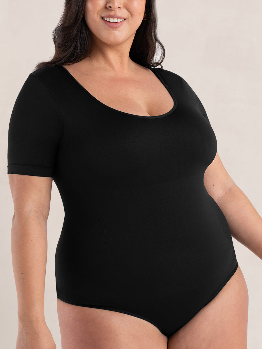 Short Sleeve Sculpting Bodysuit with Adjustable Gusset