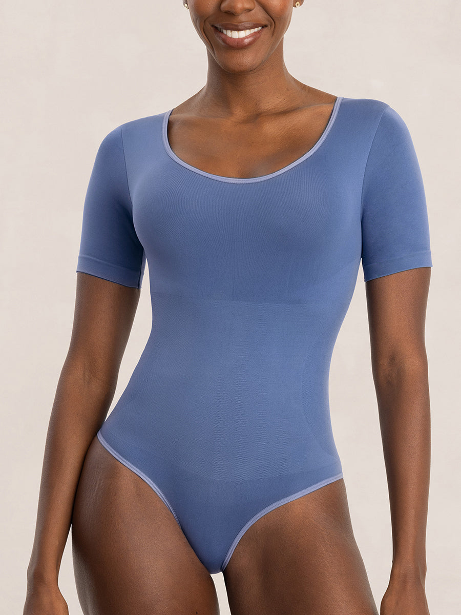 Short Sleeve Sculpting Bodysuit with Adjustable Gusset