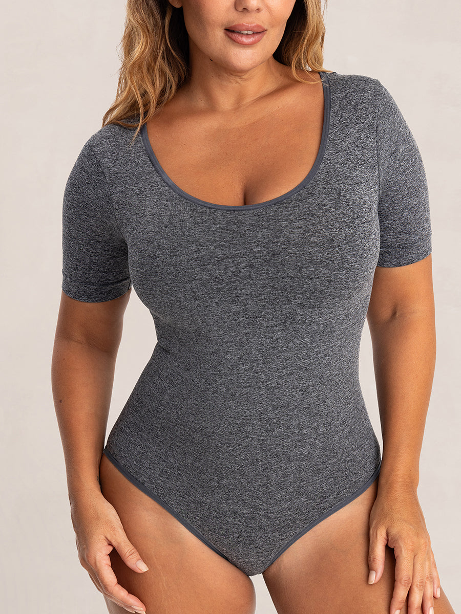 Short Sleeve Sculpting Bodysuit with Adjustable Gusset