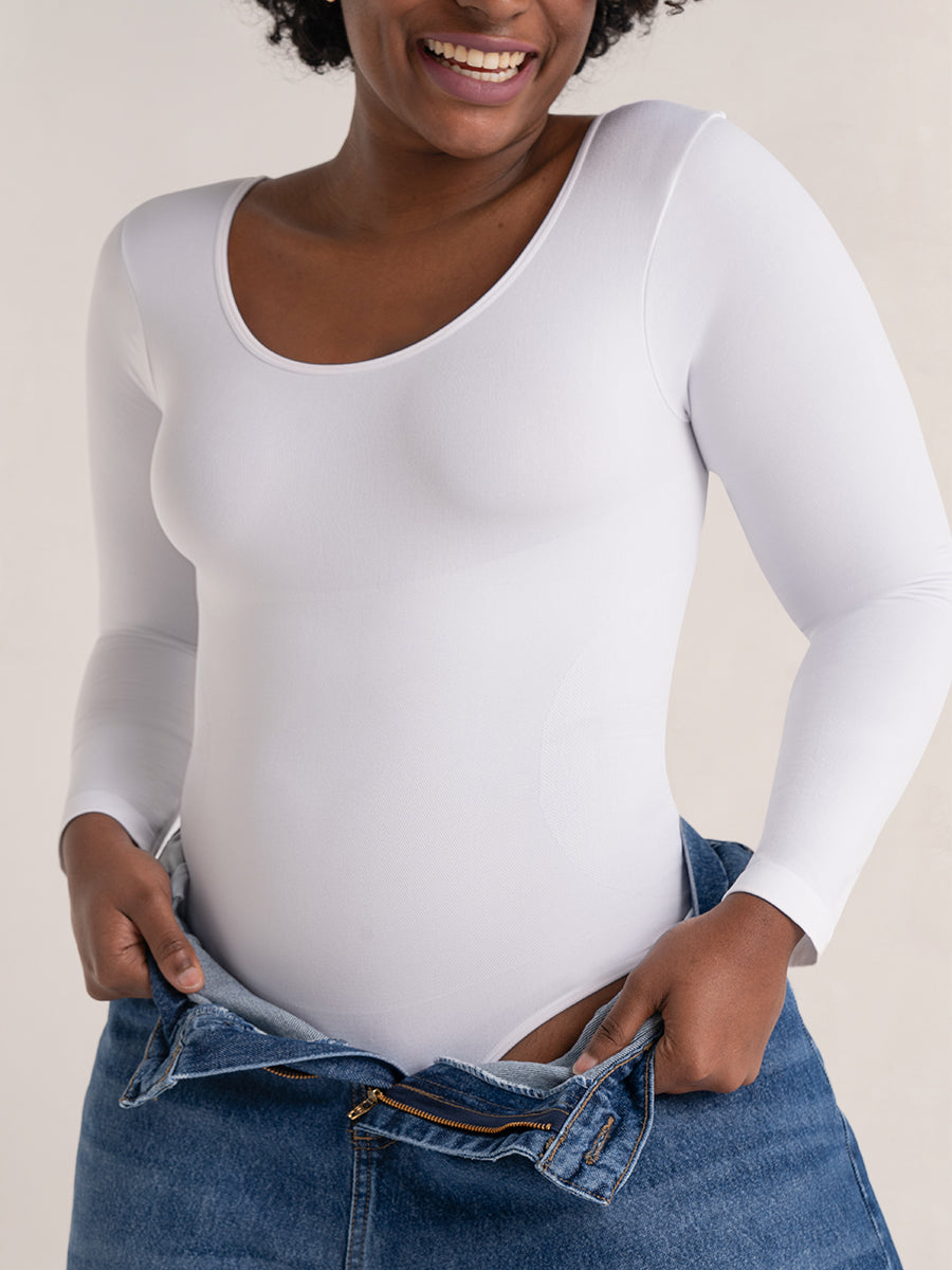 Long Sleeve Sculpting Bodysuit with Scoop Neck