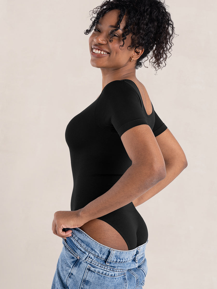 Short Sleeve Sculpting Bodysuit with Adjustable Gusset