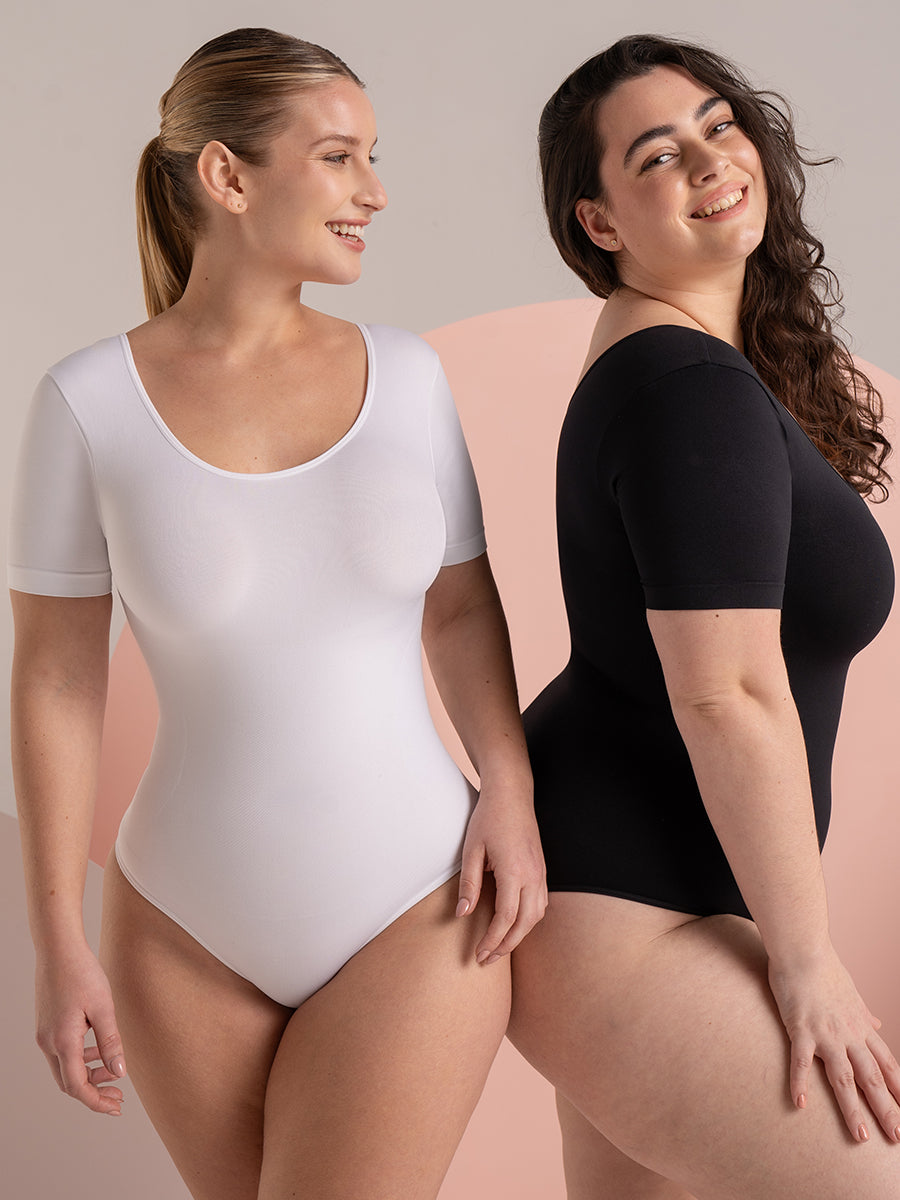 Short Sleeve Sculpting Bodysuit with Adjustable Gusset