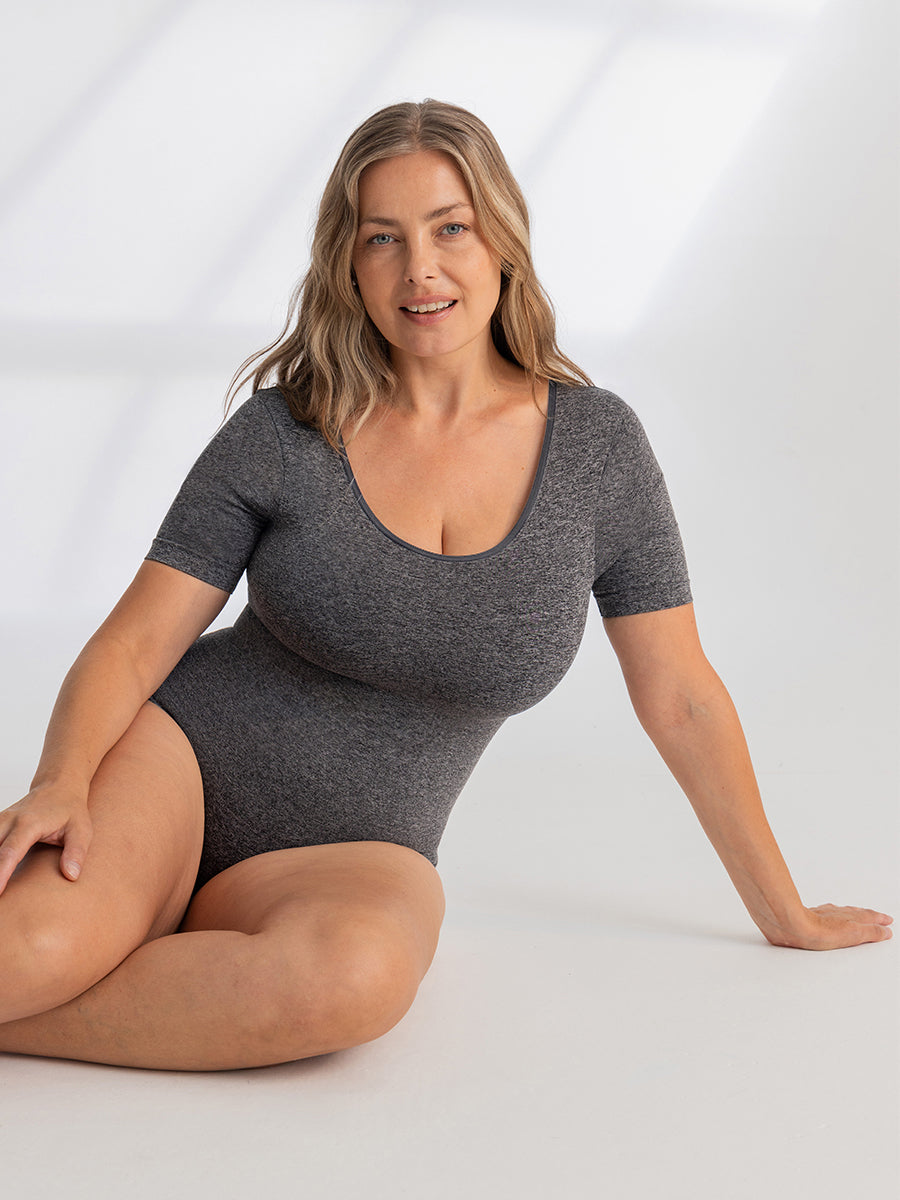 Short Sleeve Sculpting Bodysuit with Adjustable Gusset