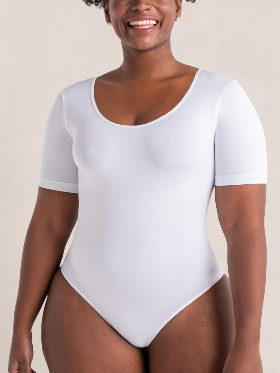 Short Sleeve Sculpting Bodysuit with Adjustable Gusset