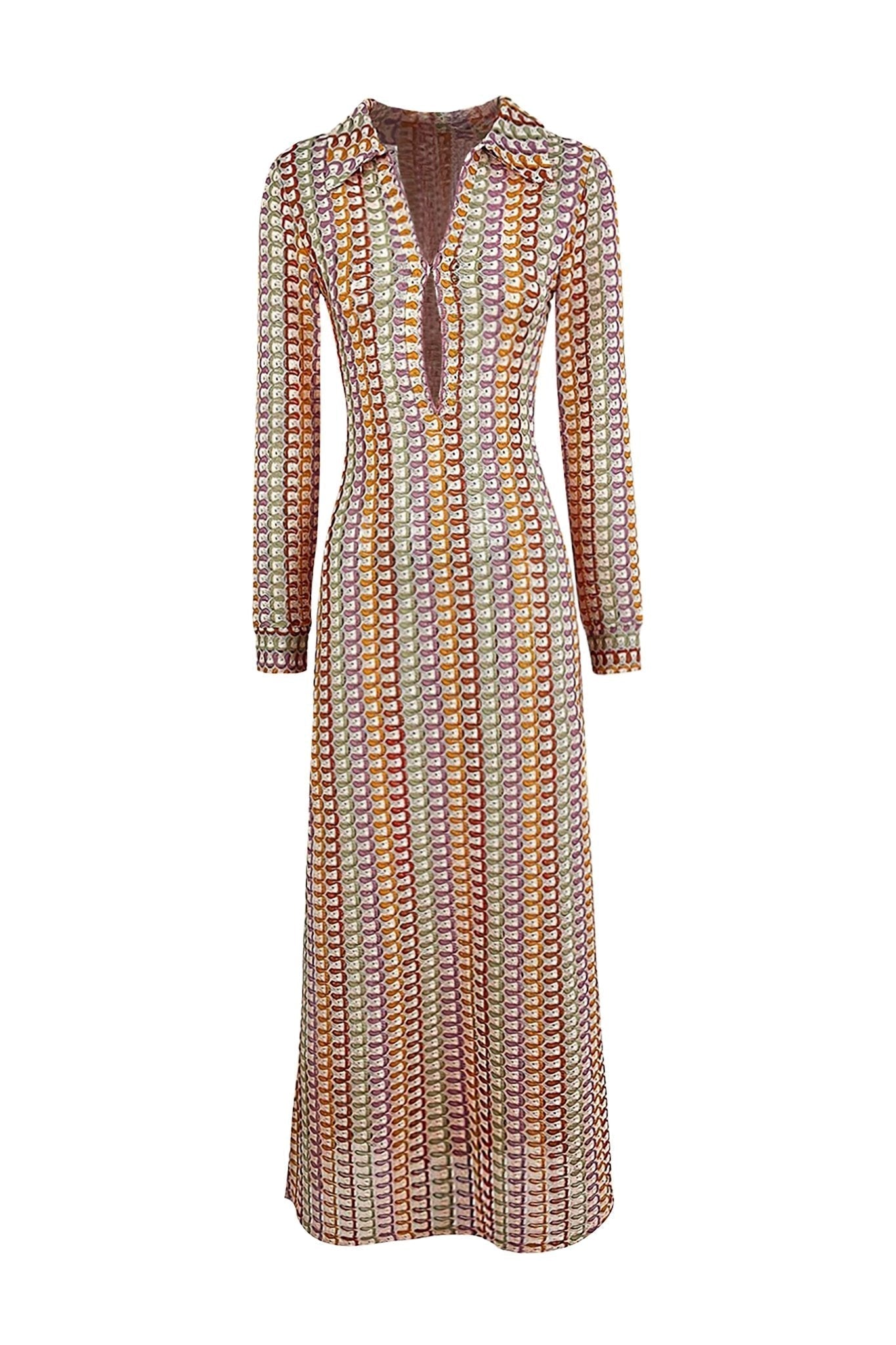 Vittoria Textured Maxi Dress - Patterned Collared Maxi Dress